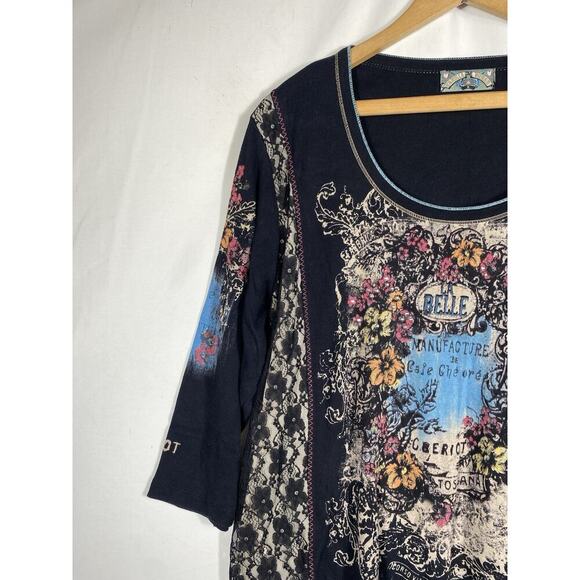 Vanilla Sugar Y2K Top 1X Vintage Black Lace Tattoo Floral Whimsigoth Grunge Goth - Picture 4 of 11